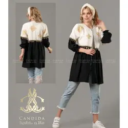 مانتو کرسپو بالاتنه خامه دوزی مغزی خور کمر و آستین پولک