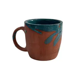 ماگ خمره‌ای بدنه سرخ لعاب سبز آبی