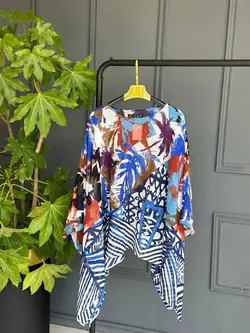 شومیز پانچو حریر آبی