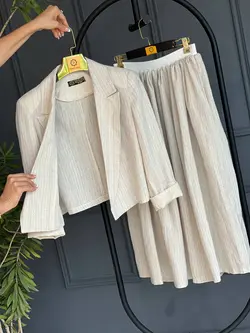 دامن و کراپ کت زارا کرم (لینن)