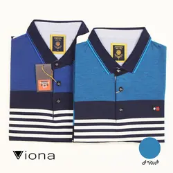 تي شرت يقه دار سه دکمه مرسريزه را ه راه ريز فيروزه اي ترک ريتون