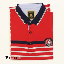 تي شرت يقه دار سه دکمه مرسريزه را ه راه ريز قرمز ترک ريتون