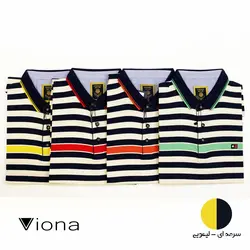 تيشرت يقه دار سه دکمه مرسريزه طرح دار راه راه ساده سرمه اي ليمويي ترک ريتون