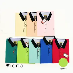 تيشرت يقه دار سه دکمه مرسريزه فسفري ترک ريتون