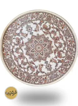 فرش ماشینی گرد طرح جواهر نقره ای