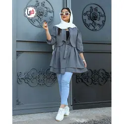 مانتو آستین پفی عروسکی کمربند دار کد 1154