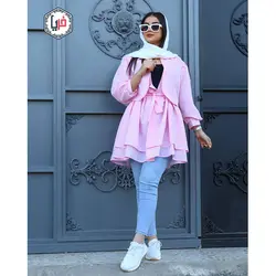 مانتو آستین پفی عروسکی کمربند دار کد 1154