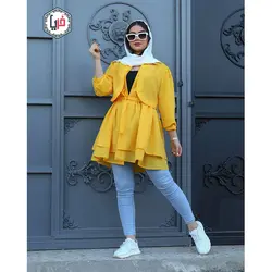 مانتو آستین پفی عروسکی کمربند دار کد 1154