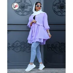 مانتو آستین پفی عروسکی کمربند دار کد 1154