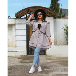 مانتو آستین پفی عروسکی کمربند دار کد 1154