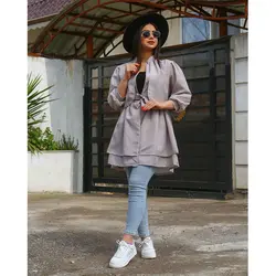 مانتو آستین پفی عروسکی کمربند دار کد 1154