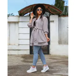 مانتو آستین پفی عروسکی کمربند دار کد 1154