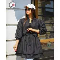 مانتو آستین پفی عروسکی کمربند دار کد 1154