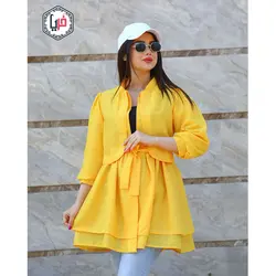 مانتو آستین پفی عروسکی کمربند دار کد 1154