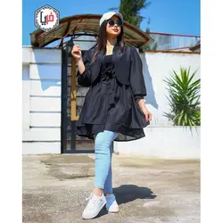 مانتو آستین پفی عروسکی کمربند دار کد 1154