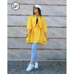 مانتو آستین پفی عروسکی کمربند دار کد 1154