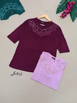 بلوز آستین سه ربع  گلدوزی و نگینی 