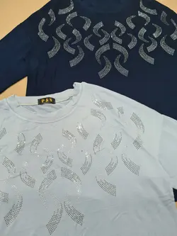 بلوز آستین سه ربع نگینی طرح الماس