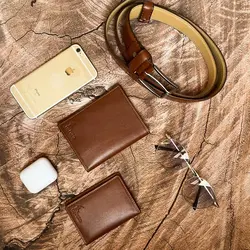 ست کیف و کمربند 3 تیکه چرم پولو (polo)