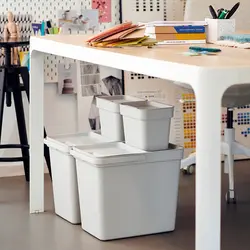 سطل زباله پلاستیکی خاکستری آیکیا مدل HÅLLBAR Bin with lid, 22 l, light grey