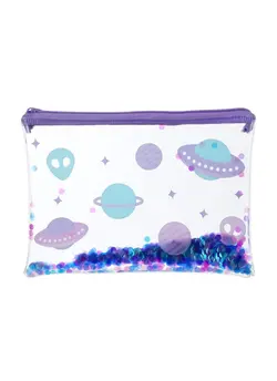 جا مدادی مینیسو طرح پولک فضایی جنس پلاستیک فشرده Illusion Collection Clear PVC Pencil Case