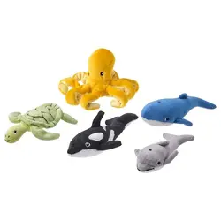 ست عروسک حیوانات دریایی آیکیا مدل BLÅVINGAD 5-piece soft toy set, ocean animals/mixed colours