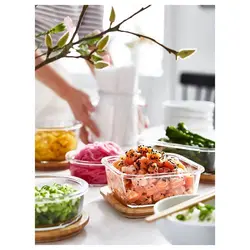 ظرف غذای مربع شیشه‌ای درب بامبو 600 ml، مدل IKEA 365+