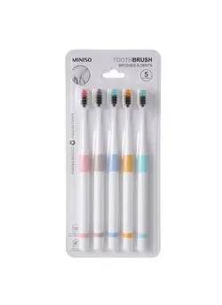 پک مسواک مینیسو، مدل Binchotan High-Density Toothbrushes، آبی/صورتی/قهوایی/ سبز/زرد، 5 عدد