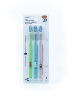 پک مسواک مینیسو،طرح ما خرسها، مدل We Bare Bears Soft Toothbrush، آبی/ صورتی/سبز، 3 عدد