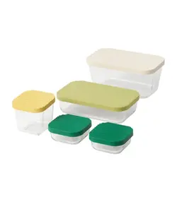 ظروف نگهدارنده با در ایکیا، مدل HAVSTOBIS، شیشه/پلاستیک،سبز، 5 عددی