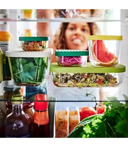 ظروف نگهدارنده با در ایکیا، مدل HAVSTOBIS، شیشه/پلاستیک،سبز، 5 عددی