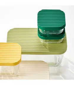 ظروف نگهدارنده با در ایکیا، مدل HAVSTOBIS، شیشه/پلاستیک،سبز، 5 عددی