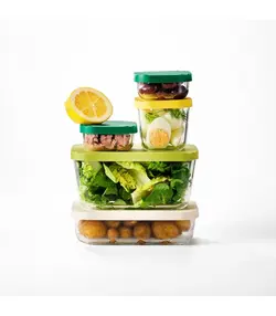 ظروف نگهدارنده با در ایکیا، مدل HAVSTOBIS، شیشه/پلاستیک،سبز، 5 عددی