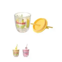 بطری در دار و نی دار مینیسو، مدل Straw Water Bottle، طرح گلابی پولکی،زرد، 435 میلی لیتر