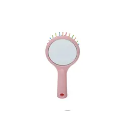 برس مو موموسو، مدل Rainbow bristle Hair Brush with Round Mirror- Pink، رنگین کمانی، صورتی، آینه دار،