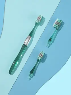 مسواک سر تعویضی مینیسو، مدل miniso Toothbrush With Replaceable Heads 1 Handle And 3 Heads، سبز، 3 سر تعویضی