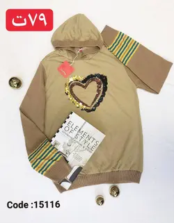 هودی قلب کلاهدار استین بافت پولک دوزی