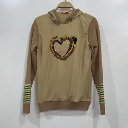 هودی قلب کلاهدار استین بافت پولک دوزی