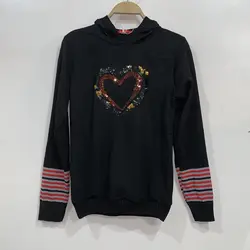 هودی قلب کلاهدار استین بافت پولک دوزی