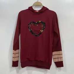 هودی قلب کلاهدار استین بافت پولک دوزی