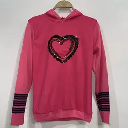 هودی قلب کلاهدار استین بافت پولک دوزی