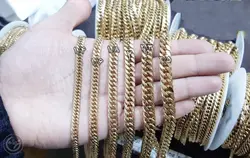 زنجیر کارتیر استیل دوبل چهارطرف تراش طلائی | واحد نیم متری