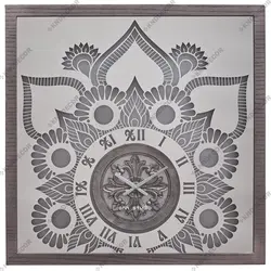 ساعت دیواری کد SA125 مربع قاب نقره ای آنتیک - قطر 80 (روکش طبیعی بلوط) مدل S80-02 - کی ان دی-KND