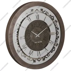 ساعت دیواری کد SA204 دایره قاب نقره ای انتیک روکش طبیعی بلوط مدل c75-02 - کی ان دی-KND