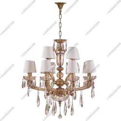 لوستر جواهر با زنبق و کلاهک پارچه ای و آویز بادامی 12 شاخه کد LO127