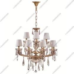 لوستر جواهر با زنبق و کلاهک پارچه ای و آویز بادامی 12 شاخه کد LO127