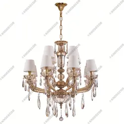 لوستر جواهر با زنبق و کلاهک پارچه ای و آویز بادامی 12 شاخه کد LO127