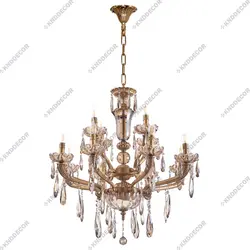 لوستر جواهر با زنبق و کلاهک پارچه ای و آویز بادامی 12 شاخه کد LO127