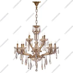 لوستر جواهر با زنبق و کلاهک پارچه ای و آویز بادامی 12 شاخه کد LO127