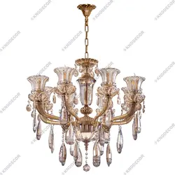 لوستر جواهر با زنبق و لاله ستاره و آویز بادامی 8 شاخه کد LO226